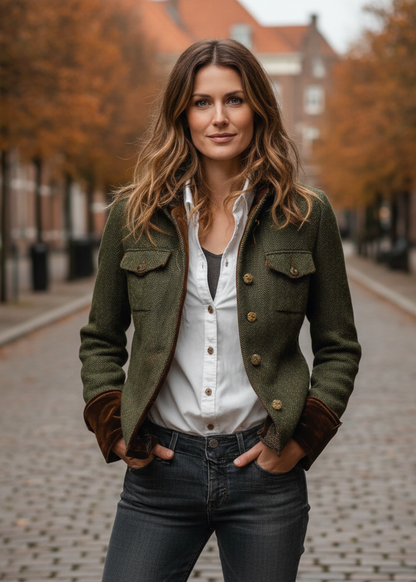 Fleur | Veste Élégante en Tweed à Détails Velours