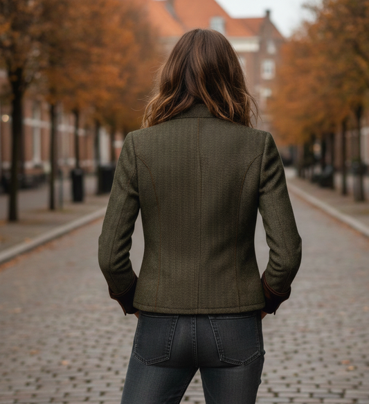 Fleur | Veste Élégante en Tweed à Détails Velours