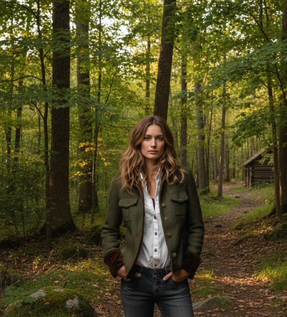 Fleur | Veste Élégante en Tweed à Détails Velours