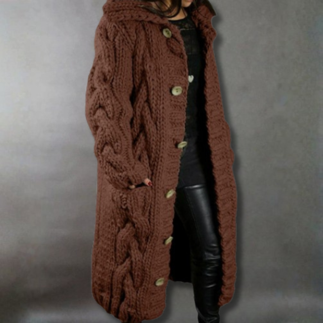 Violaine | Manteau Long Élégant en Maille Torsadée