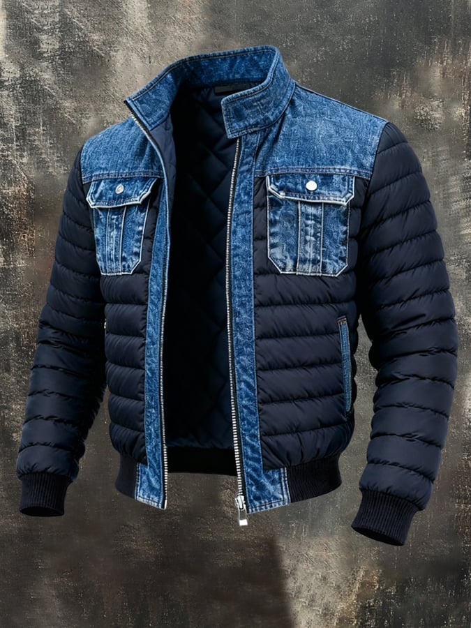 Lucas | Veste d'Hiver en Denim Matelassé pour Homme
