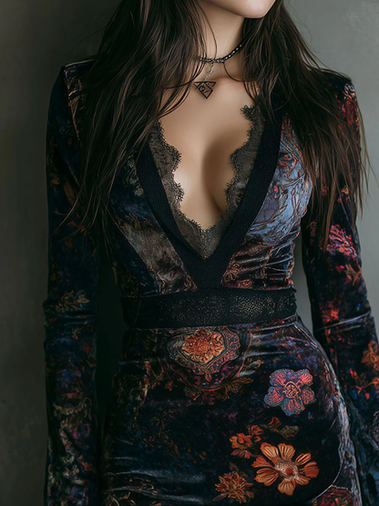 Lilou |  Robe Bohème en Velours avec Dentelle